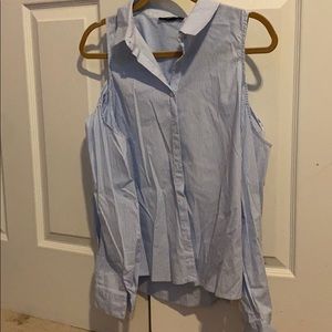 Blue and white stripe cold shoulder top